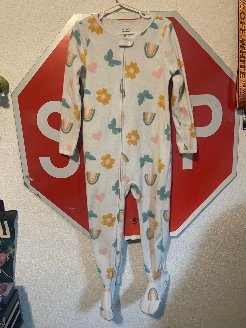 Carter's White Floral & Rainbow Footed One-Piece Pajamas